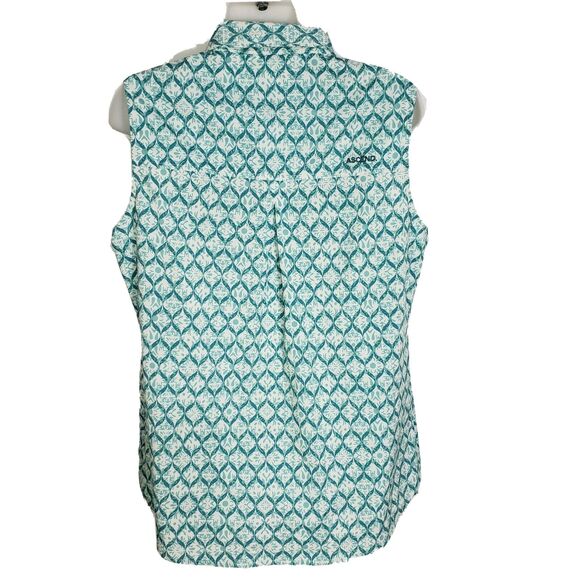 Bass Pro Shops Ascend Womens Top Size Medium Green Sleeveless Half Button Pocket - Picture 2 of 12